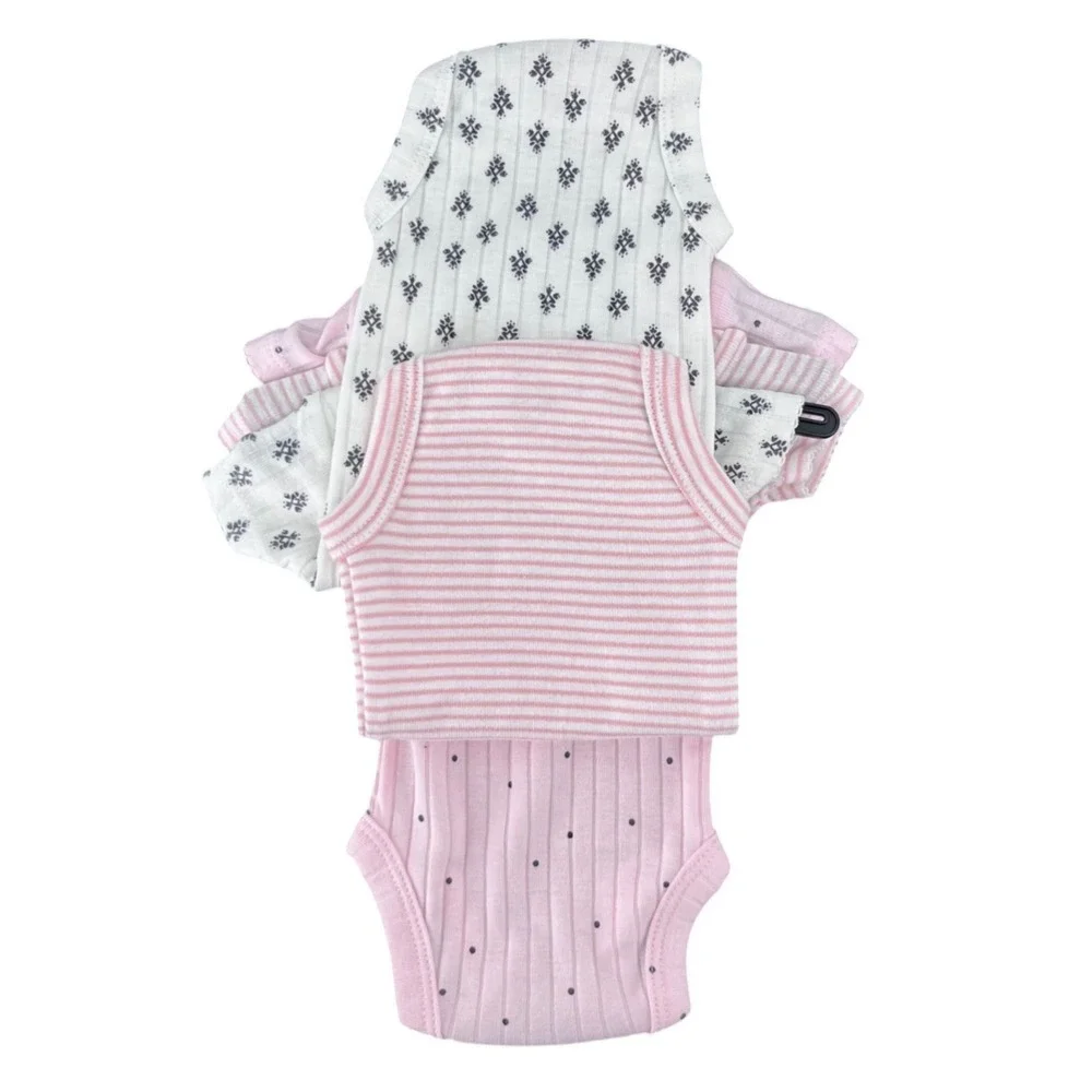 Carter's Bodysuit Baby Girl Preemie Pink White 3 Pack Ribbed Floral Stripes Snap